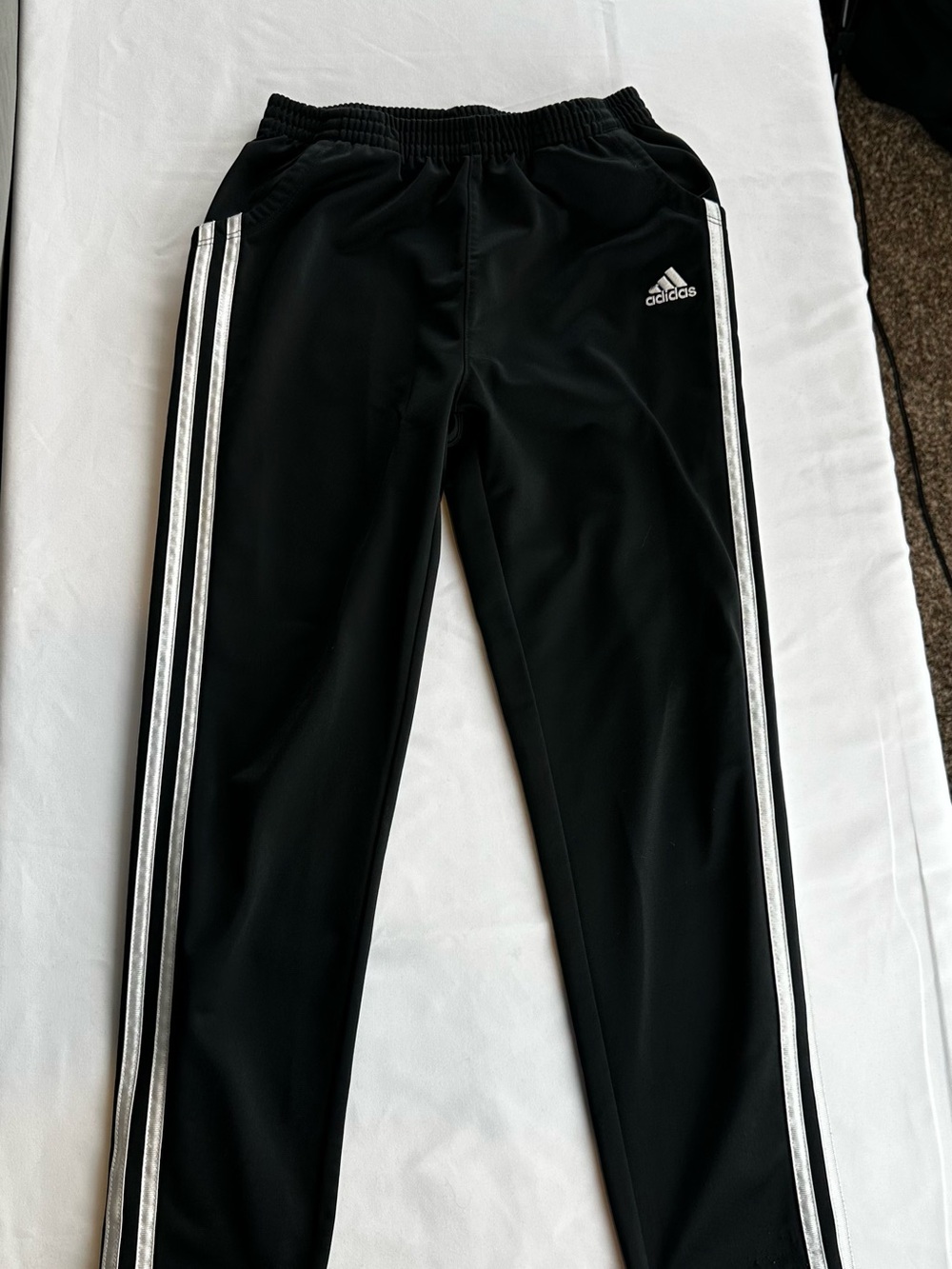 adidas Black Track Pants with White Side Stripes